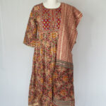 Brown Floral Pattern Dupatta Set